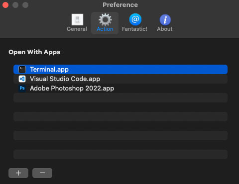 SzContext app window for configuring Finder context menu items