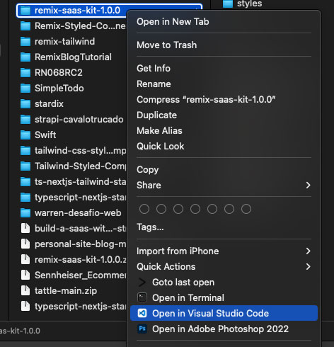 Sample customized macOS Finder context menu