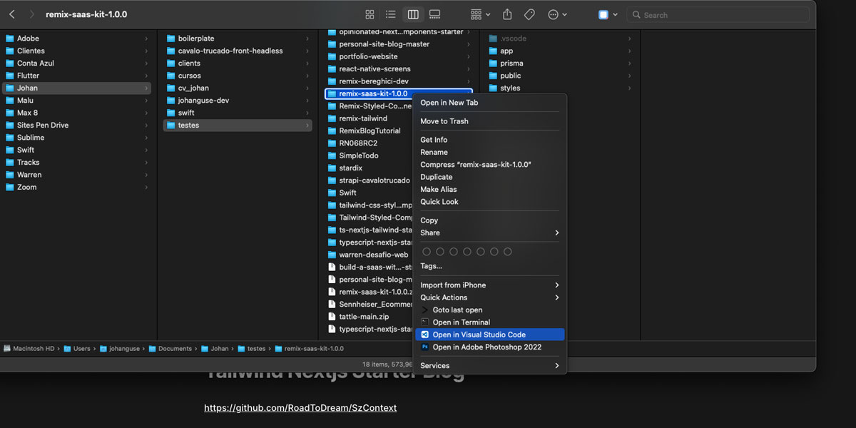 macOS Finder context menu with custom entries
